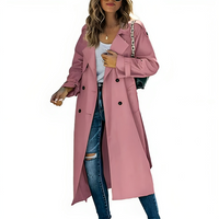 Damen Trenchcoat Lang Doppelreiher mit Revers – Casual, Büro, Geschenk