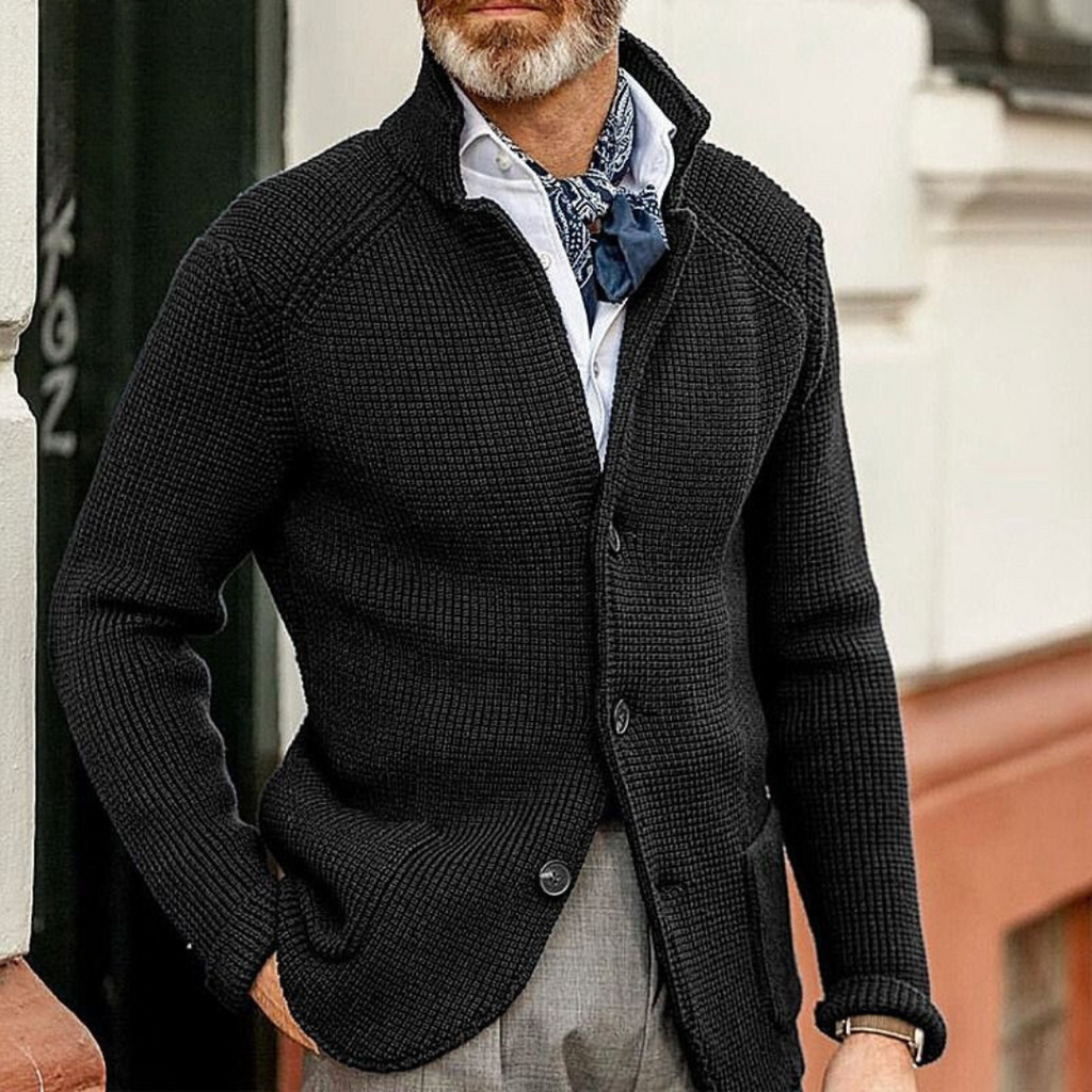 Waffle Knit Button Cardigan Men's Brown – Casual, Office