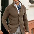 Waffle Knit Button Cardigan Men's Brown – Casual, Office