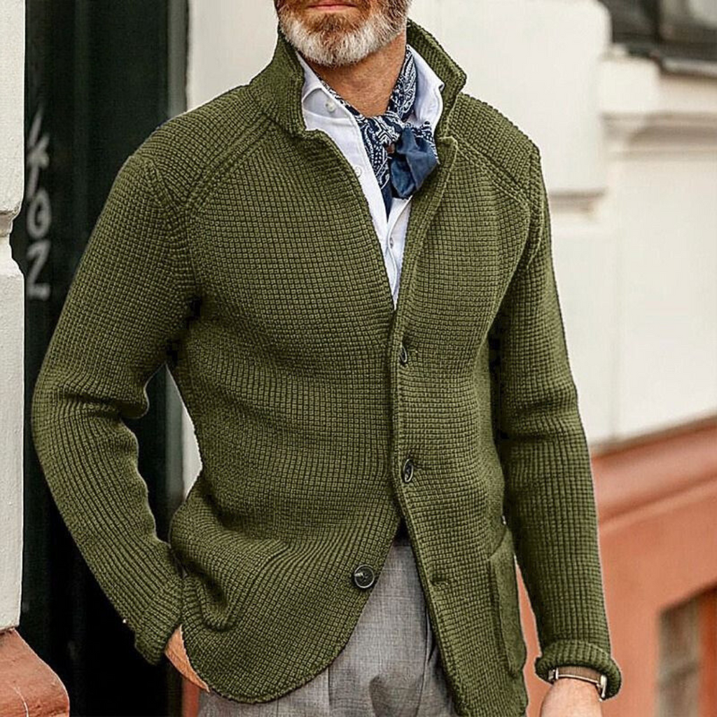 Waffle Knit Button Cardigan Men's Brown – Casual, Office