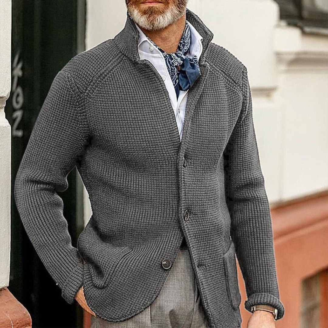 Waffle Knit Button Cardigan Men's Brown – Casual, Office