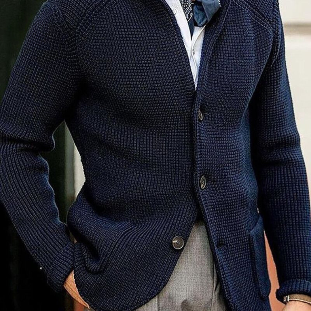 Waffle Knit Button Cardigan Men's Brown – Casual, Office
