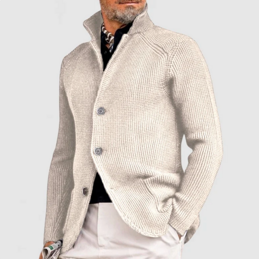 Waffle Knit Button Cardigan Men's Brown – Casual, Office