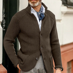 Waffle Knit Button Cardigan Men's Brown – Casual, Office