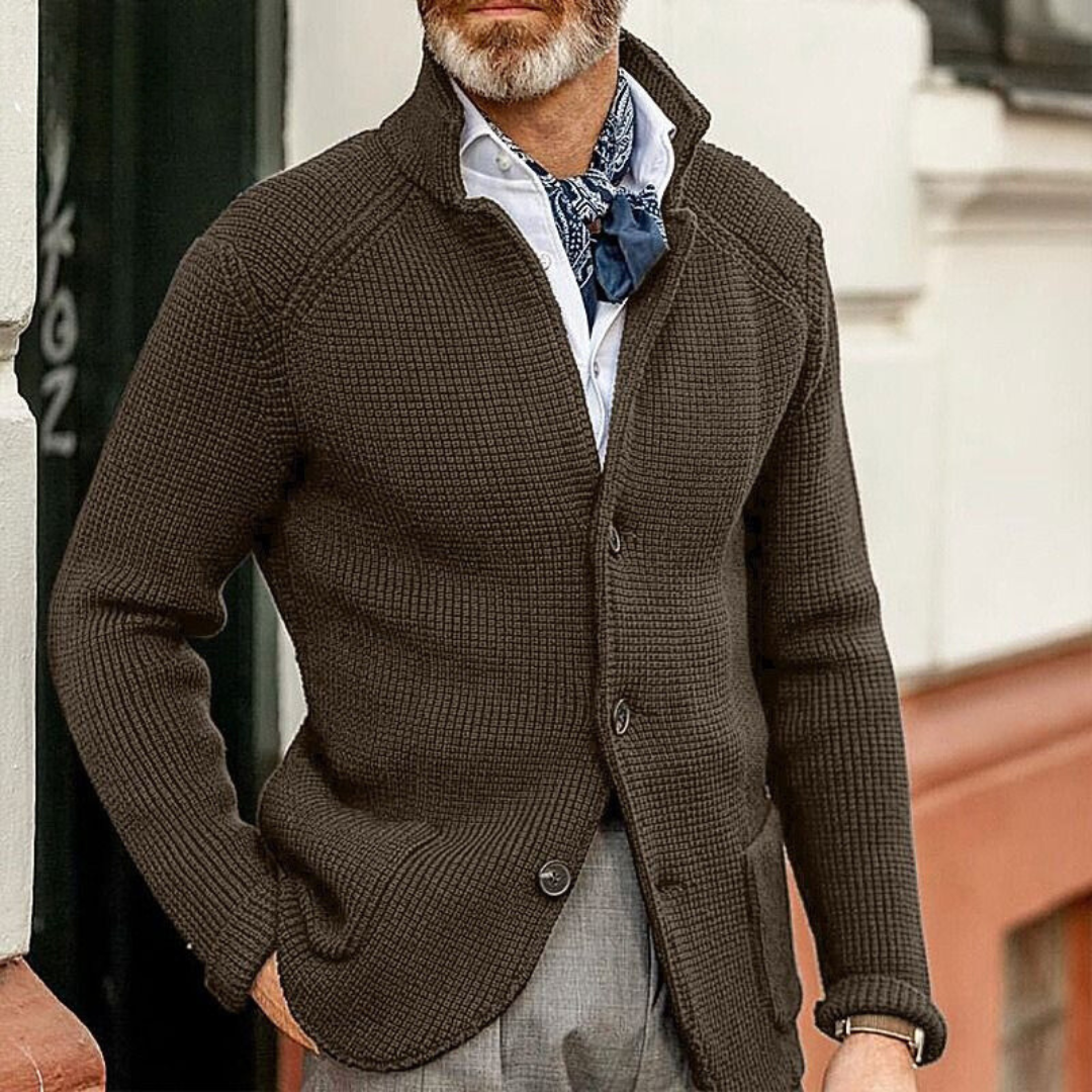 Waffle Knit Button Cardigan Men's Brown – Casual, Office