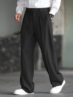 Wide-Leg Dress Pants Men's Relaxed Fit Black – Office, Casual