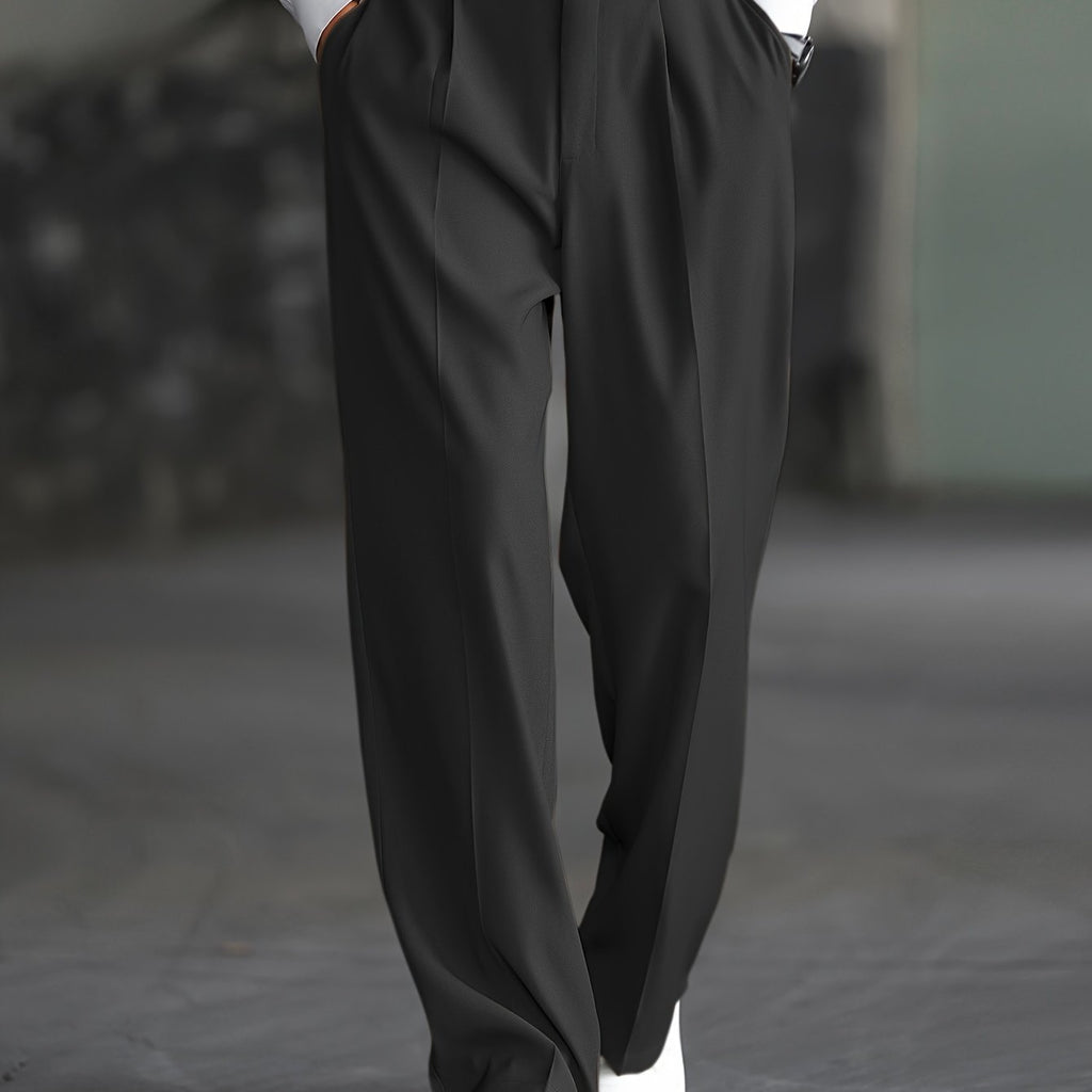 Wide-Leg Dress Pants Men's Relaxed Fit Black – Office, Casual