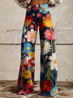 Wide Leg Floral Print Pants High Waist Women's – Casual, Office