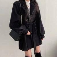 Women's Belted Coat Double-Breasted Lapel Jacket – Casual, Office