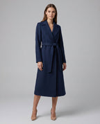 Women's Longline Coat with Belt and Notch Lapel – Casual, Office