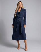 Women's Longline Coat with Belt and Notch Lapel – Casual, Office