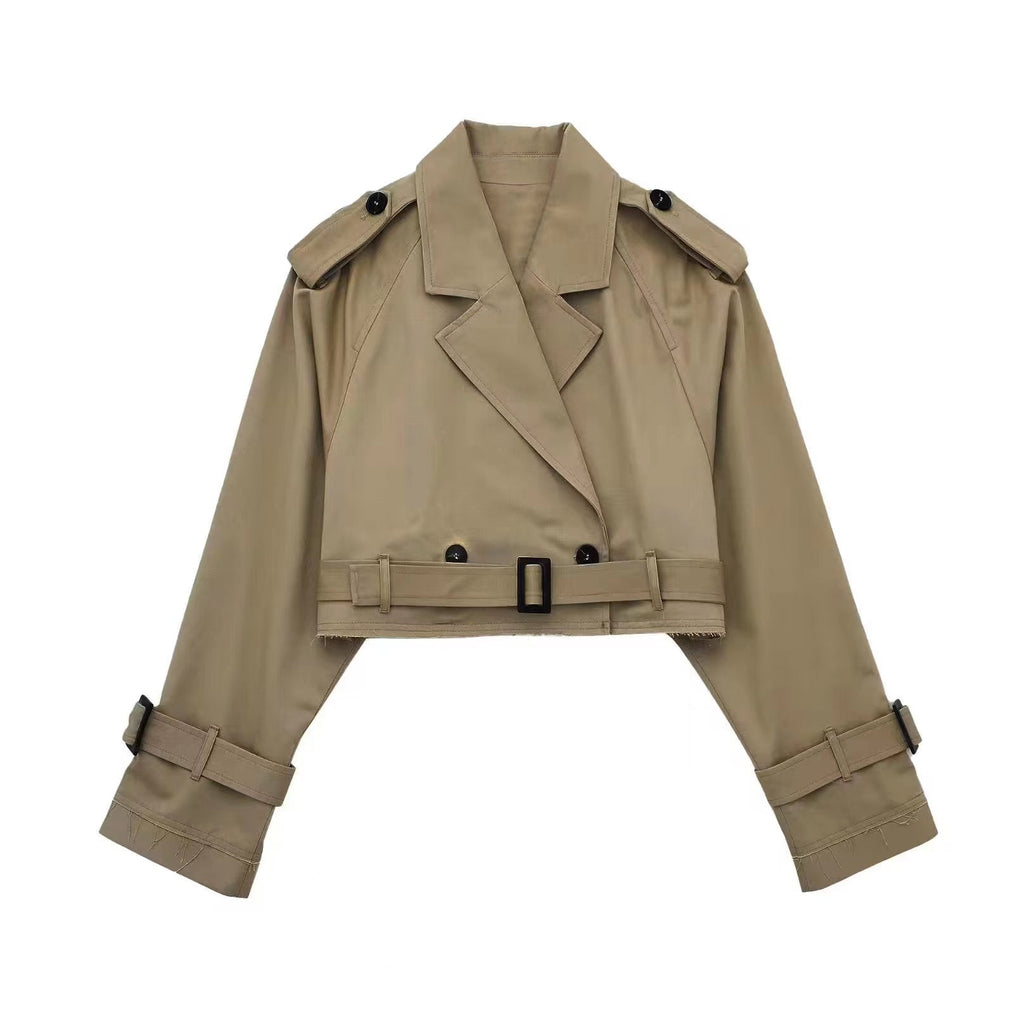 Women's Cropped Trench Coat | Belted Waist – Casual, Office