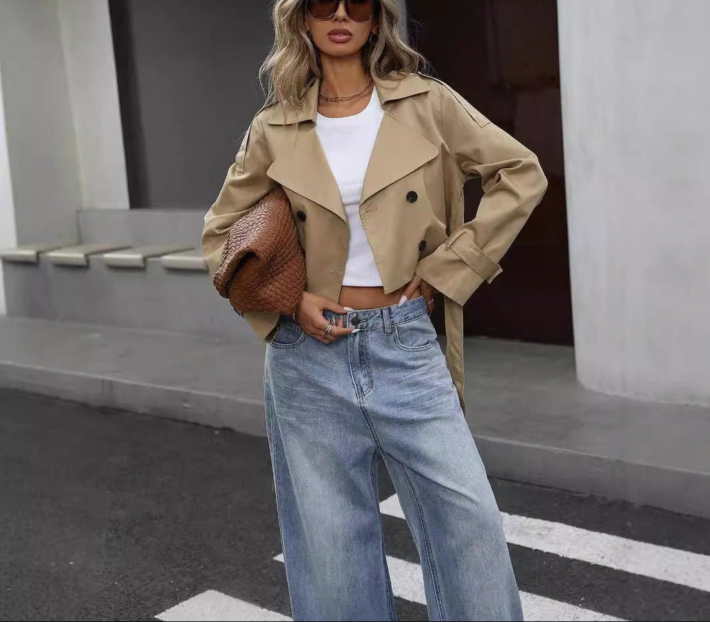Women's Cropped Trench Coat | Double-Breasted – Casual, Office