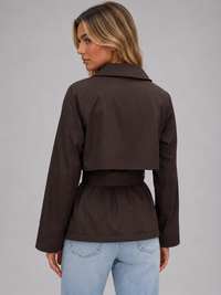 Women's Cropped Trench Coat with Tie Waist – Casual, Office