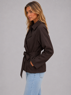Women's Cropped Trench Coat with Tie Waist – Casual, Office