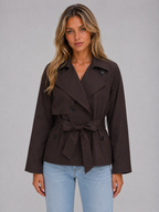 Women's Cropped Trench Coat with Tie Waist – Casual, Office