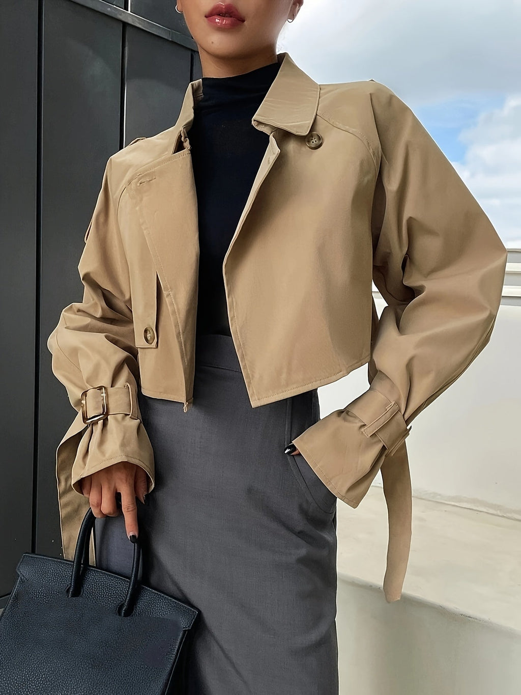 Women's Cropped Trench Jacket | Buckle Cuffs – Casual, Office