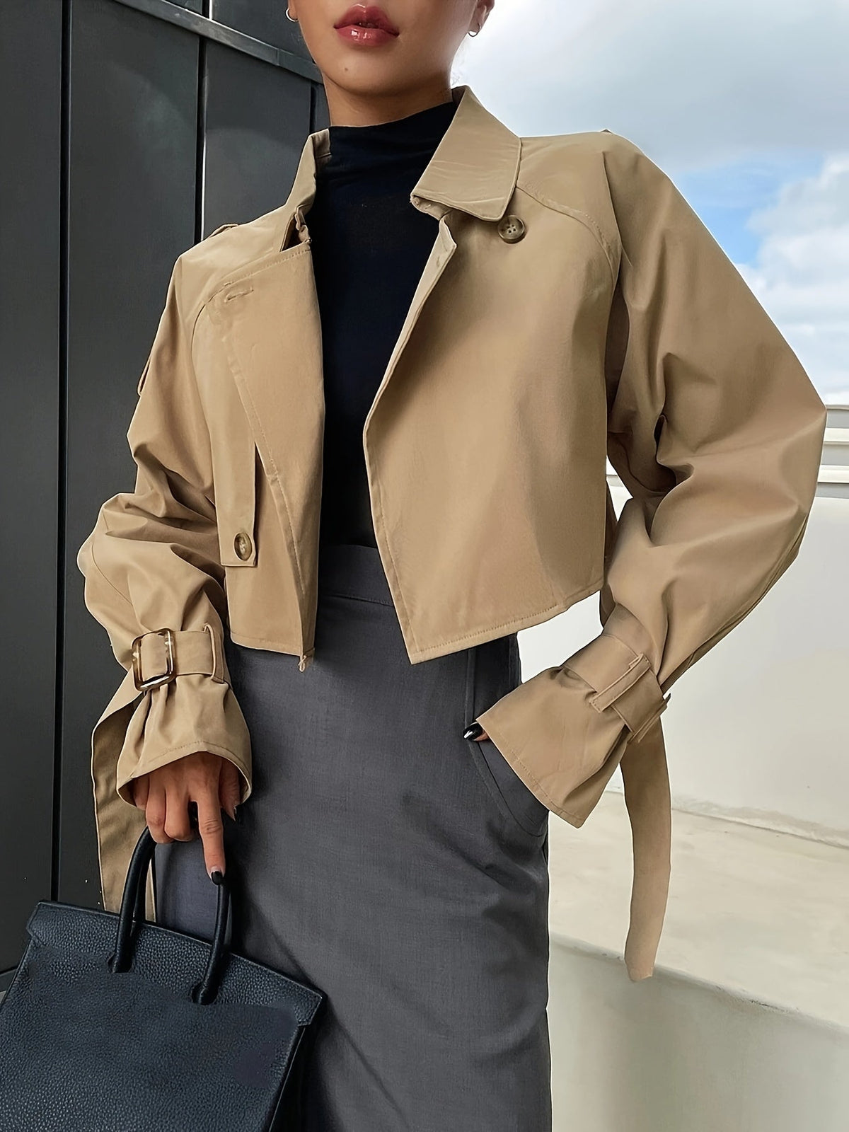 Women's Cropped Trench Jacket | Buckle Cuffs – Casual, Office
