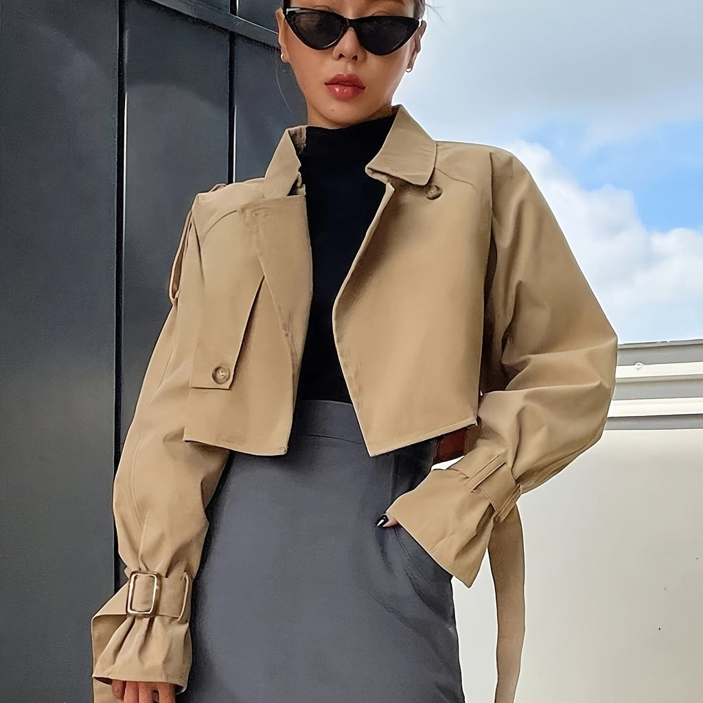 Women's Cropped Trench Jacket | Buckle Cuffs – Casual, Office