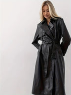 Women's Double-Breasted Trench Coat with Belted Waist – Casual, Office