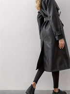Women's Double-Breasted Trench Coat with Belted Waist – Casual, Office
