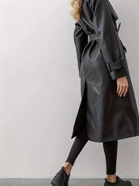 Women's Double-Breasted Trench Coat with Belted Waist – Casual, Office