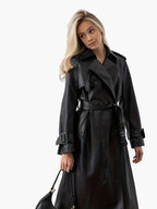 Women's Double-Breasted Trench Coat with Belted Waist – Casual, Office