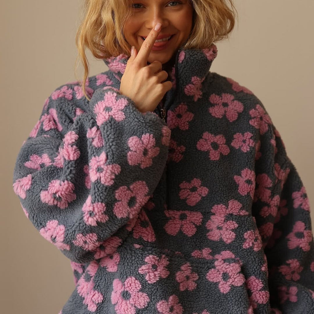 Women's Half-Zip Pullover | Floral Print – Casual Wear, Everyday Style