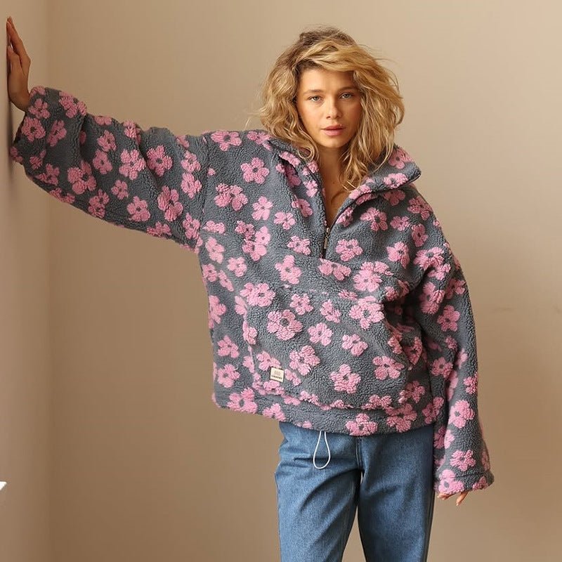 Women's Half-Zip Pullover | Floral Print – Casual Wear, Everyday Style