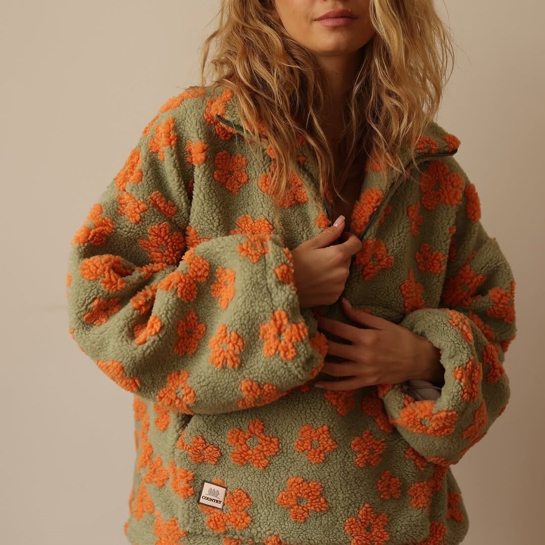 Women's Half-Zip Pullover | Floral Print – Casual Wear, Everyday Style