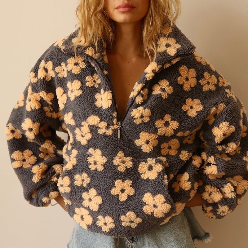 Women's Half-Zip Pullover | Floral Print – Casual Wear, Everyday Style