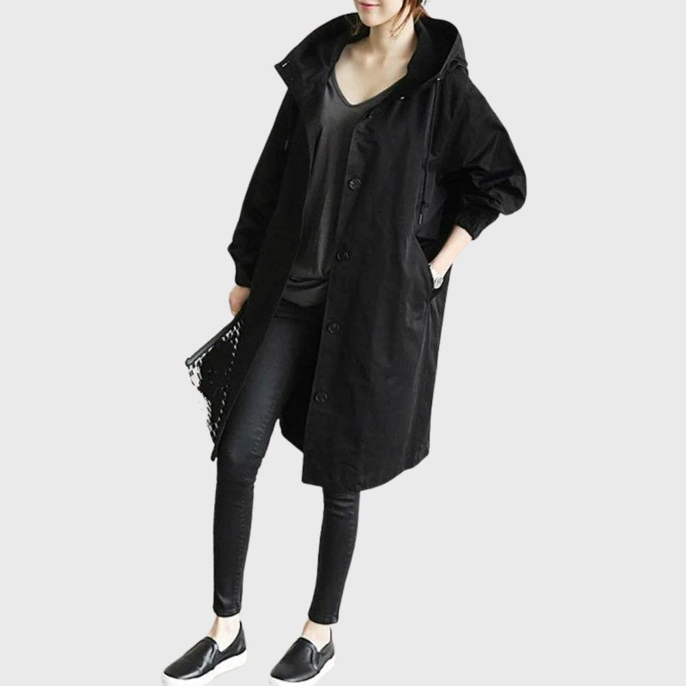 Women's Hooded Trench Coat | Button Front – Casual, Office