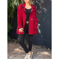 Women's Lapel Coat Green Loose Fit Long Sleeve Jacket – Casual, Office