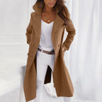 Women's Long Coat Black Lapel Collar Long Sleeve – Casual, Office