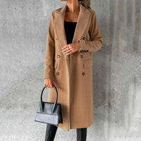 Women's Long Trench Coat Wool-Blend Double-Breasted – Office, Casual Winter Wear