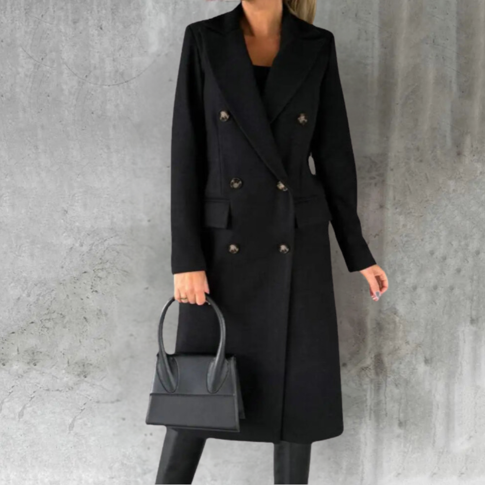 Women's Long Trench Coat Wool-Blend Double-Breasted – Office, Casual Winter Wear