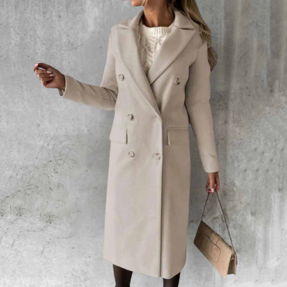 Women's Long Trench Coat Wool-Blend Double-Breasted – Office, Casual Winter Wear