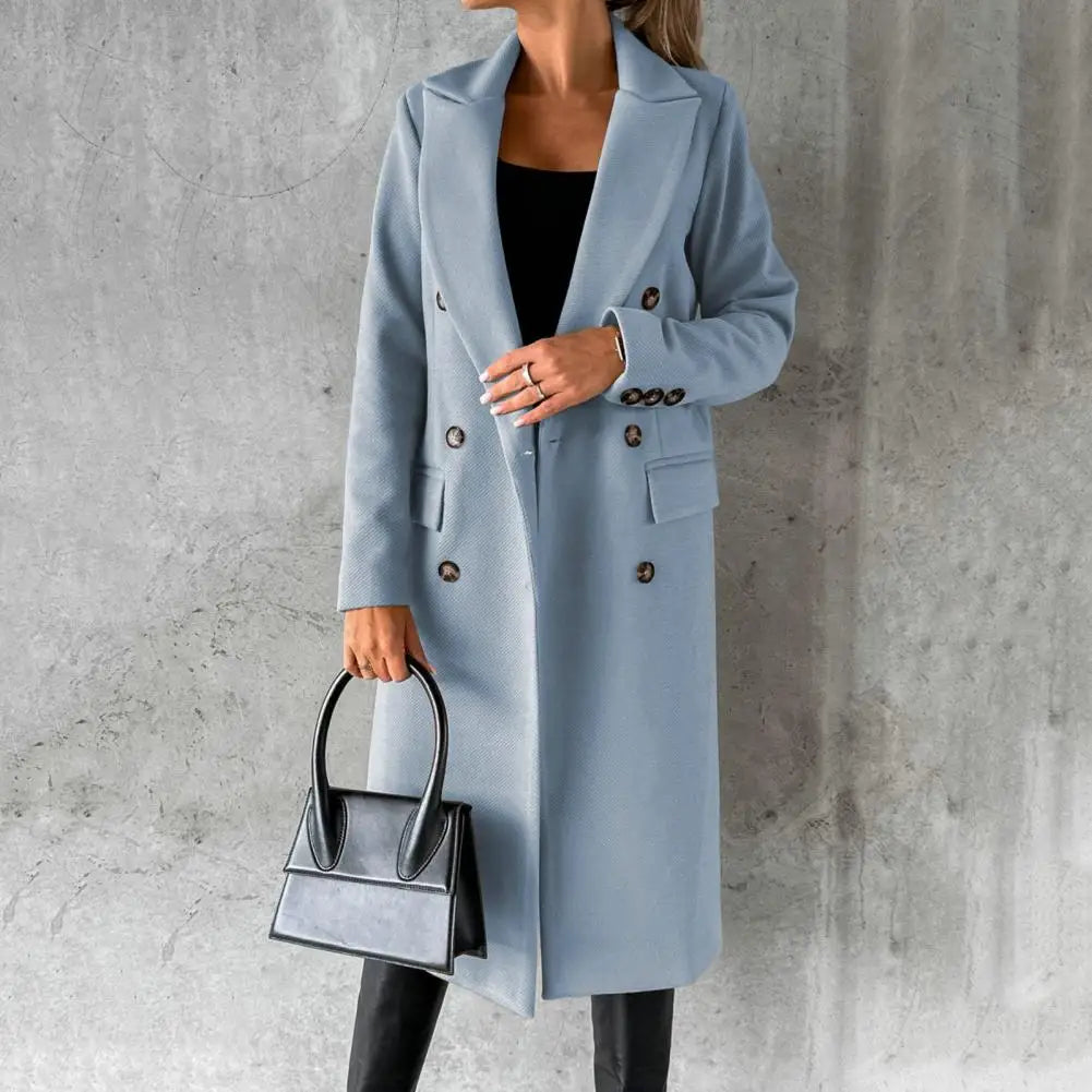 Women's Long Trench Coat Wool-Blend Double-Breasted – Office, Casual Winter Wear
