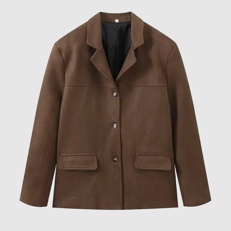 Women's Oversized Blazer with Notch Lapel – Office, Casual Wear