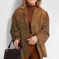 Women's Oversized Blazer with Notch Lapel – Office, Casual Wear