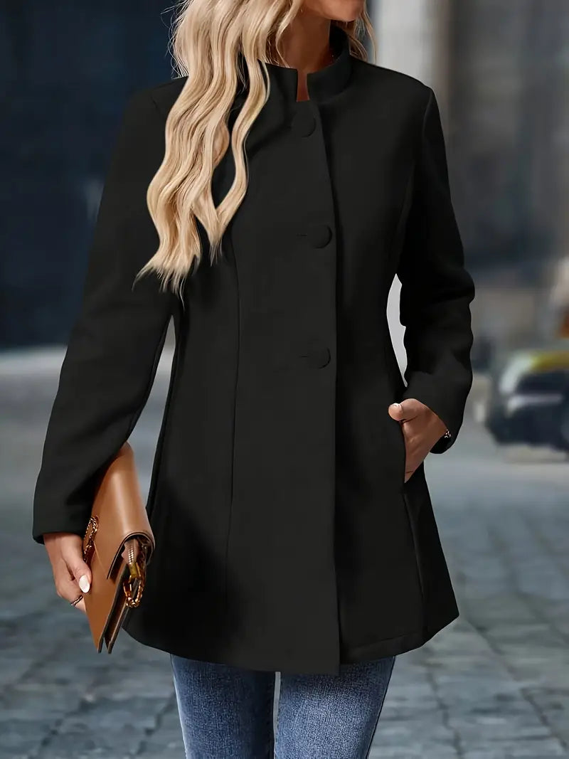 Women's Long Sleeve Stand Collar Coat – Office, Casual