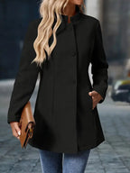 Women's Long Sleeve Stand Collar Coat – Office, Casual