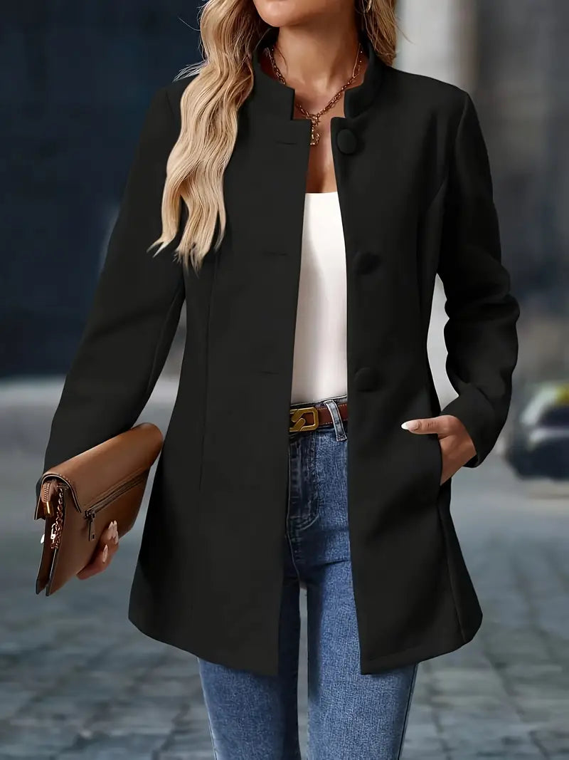 Women's Long Sleeve Stand Collar Coat – Office, Casual