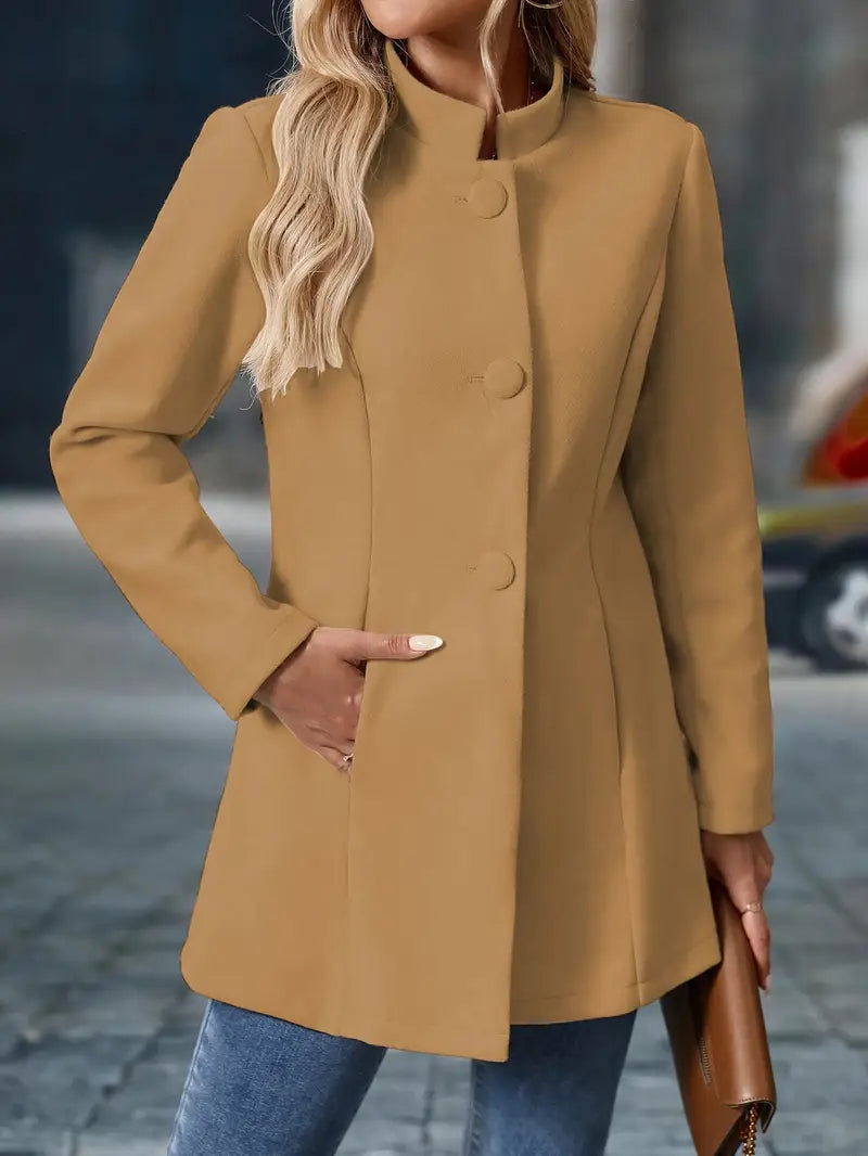 Women's Long Sleeve Stand Collar Coat – Office, Casual