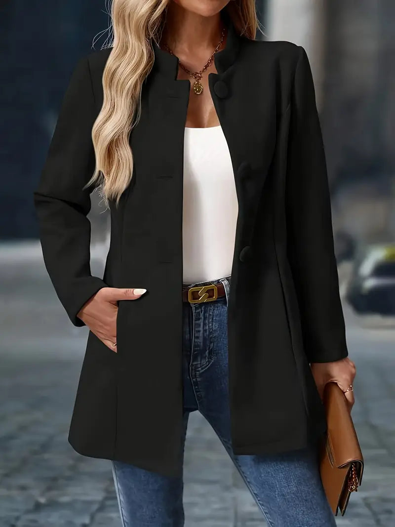 Women's Long Sleeve Stand Collar Coat – Office, Casual