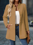 Women's Long Sleeve Stand Collar Coat – Office, Casual