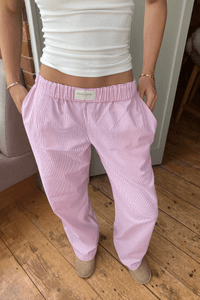Wide Leg Pants Light Blue Striped Elastic Waist with Side Pockets – Casual, Office