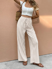 Women's Wide-Leg Striped Drawstring Pants – Casual Wear, Summer Outfits