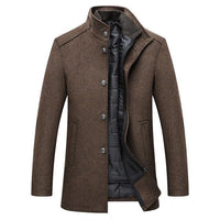 Wool Blend Coat Men's Stand-Collar Single-Breasted Jacket – Office, Casual