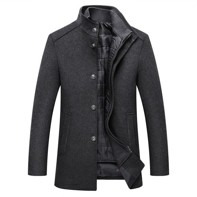 Wool Blend Coat Men's Stand-Collar Single-Breasted Jacket – Office, Casual